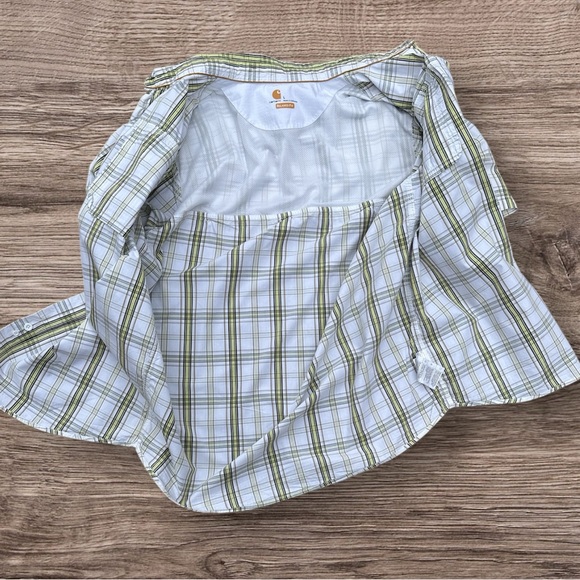 Carhartt Mens Large Green Plaid Vented Fishing Hiking Work Shirt Button Down - Picture 7 of 15